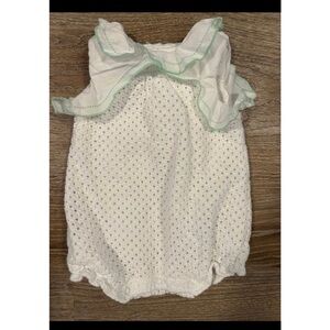 Janie and Jack White Eyelet Romper with Green Trim 6-12 months